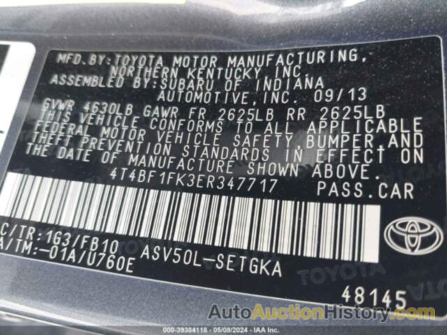 TOYOTA CAMRY XLE, 4T4BF1FK3ER347717