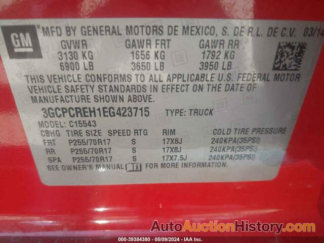 CHEVROLET SILVERADO 1500 1LT, 3GCPCREH1EG423715