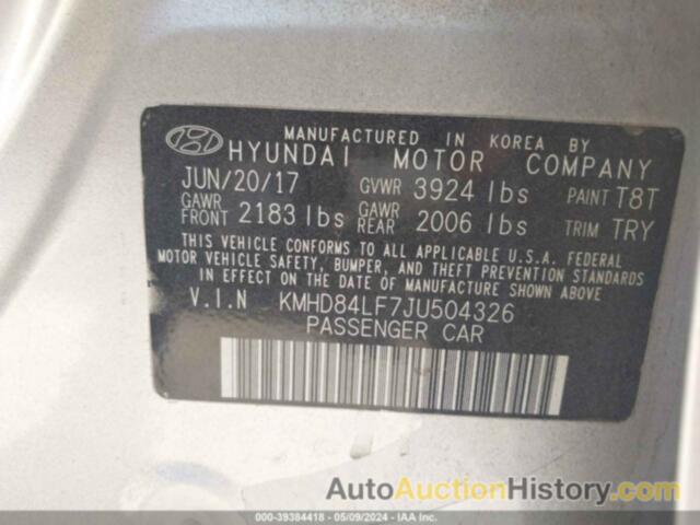 HYUNDAI ELANTRA SEL, KMHD84LF7JU504326