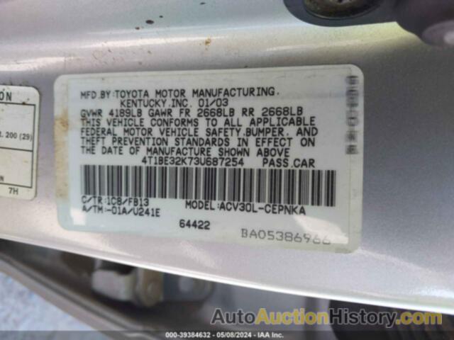 TOYOTA CAMRY LE, 4T1BE32K73U687254