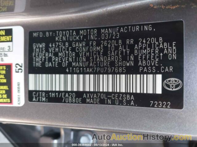 TOYOTA CAMRY SE, 4T1G11AK7PU797685