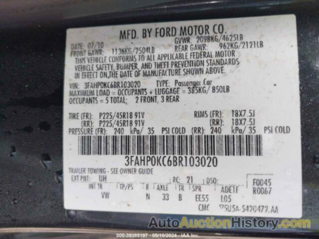 FORD FUSION SPORT, 3FAHP0KC6BR103020