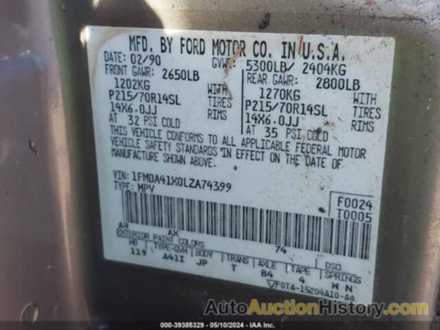 FORD AEROSTAR, 1FMDA41X0LZA74399