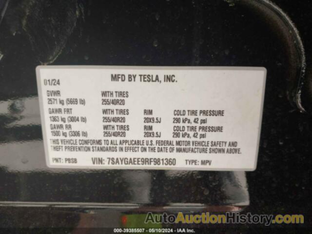 TESLA MODEL Y, 7SAYGAEE9RF981360