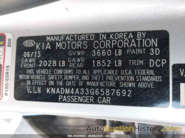 KIA RIO LX, KNADM4A33G6587692