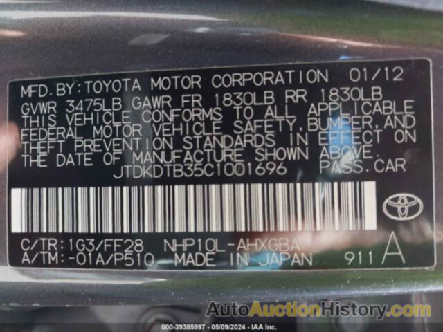 TOYOTA PRIUS C THREE, JTDKDTB35C1001696