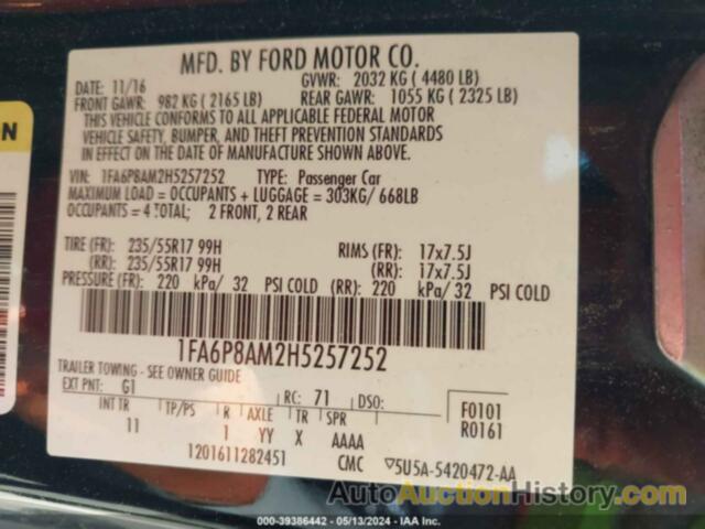 FORD MUSTANG, 1FA6P8AM2H5257252