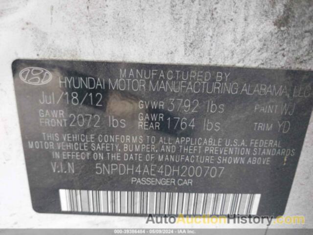 HYUNDAI ELANTRA GLS, 5NPDH4AE4DH200707