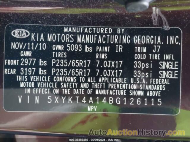 KIA SORENTO LX, 5XYKT4A14BG126115