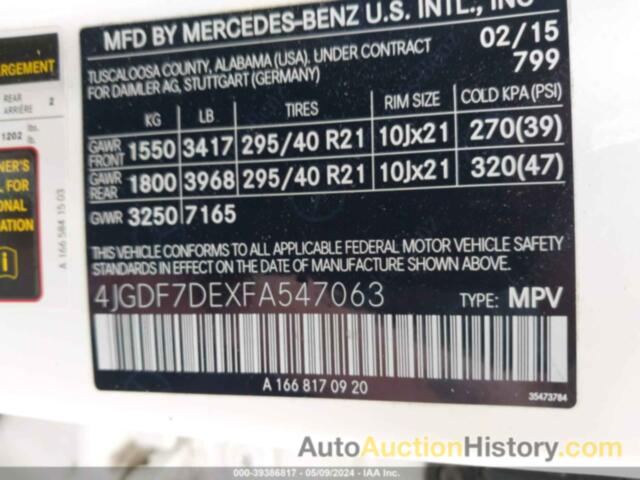MERCEDES-BENZ GL 550 4MATIC, 4JGDF7DEXFA547063
