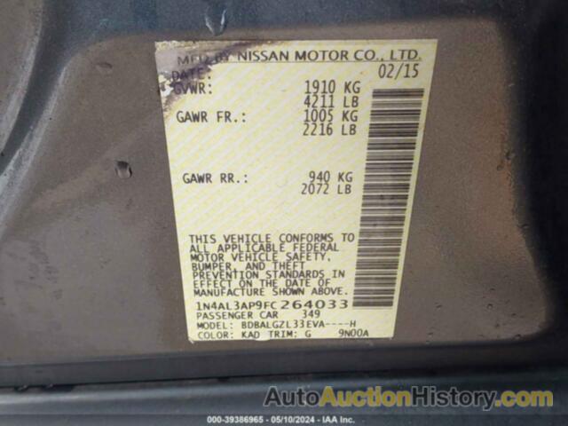 NISSAN ALTIMA 2.5/S/SV/SL, 1N4AL3AP9FC264033