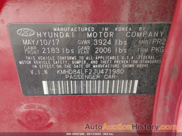 HYUNDAI ELANTRA SEL/VALUE/LIMITED, KMHD84LF2JU471980