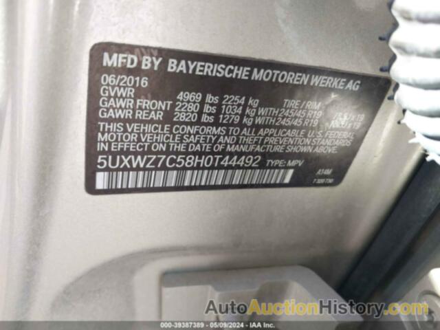 BMW X3 SDRIVE28I, 5UXWZ7C58H0T44492