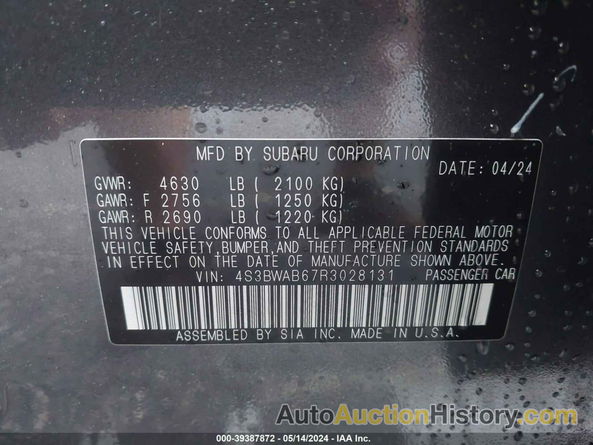 SUBARU LEGACY, 4S3BWAB67R3028131