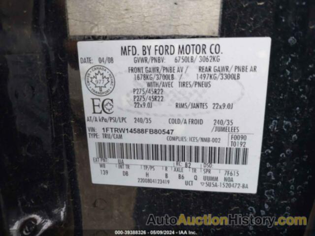 FORD F150 SUPERCREW, 1FTRW14588FB80547