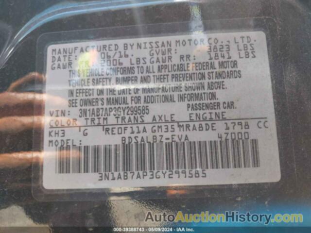 NISSAN SENTRA S, 3N1AB7AP3GY299585