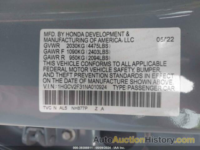 HONDA ACCORD SPORT 2.0T, 1HGCV2F31NA010924