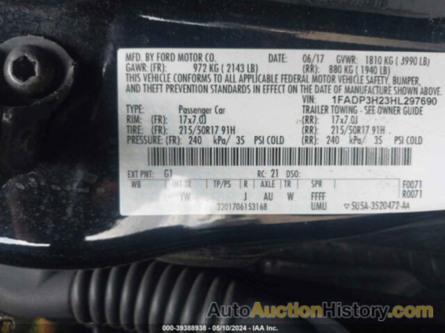 FORD FOCUS SEL, 1FADP3H23HL297690