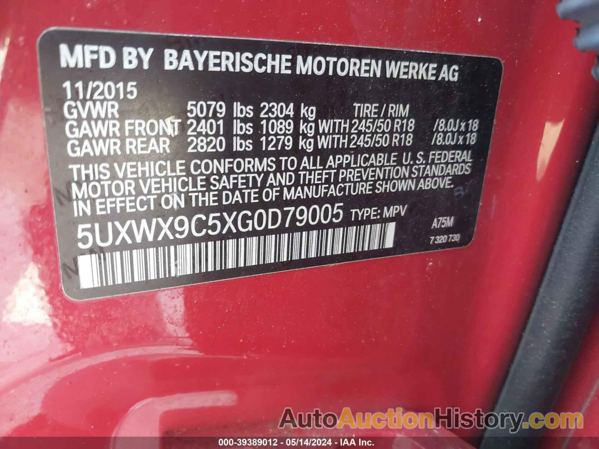 BMW X3 XDRIVE28I, 5UXWX9C5XG0D79005