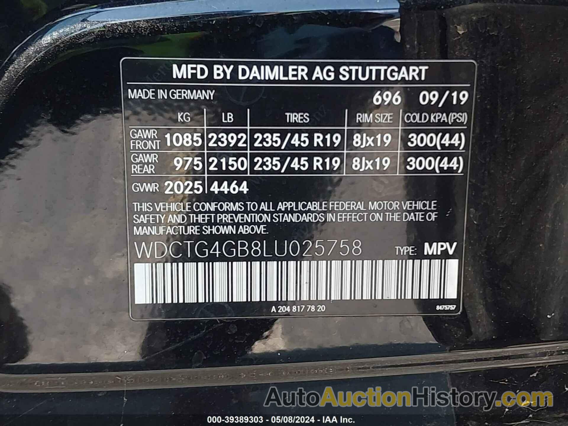 MERCEDES-BENZ GLA 250 4MATIC, WDCTG4GB8LU025758