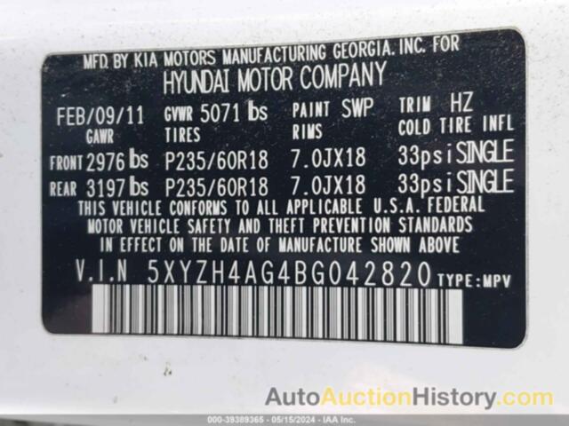 HYUNDAI SANTA FE SE, 5XYZH4AG4BG042820