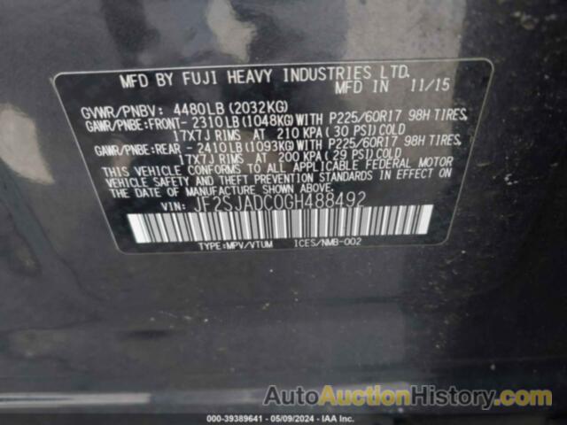 SUBARU FORESTER 2.5I PREMIUM, JF2SJADC0GH488492