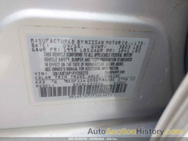 NISSAN SENTRA S/SV/SR/SL, 3N1AB7AP1FY266275