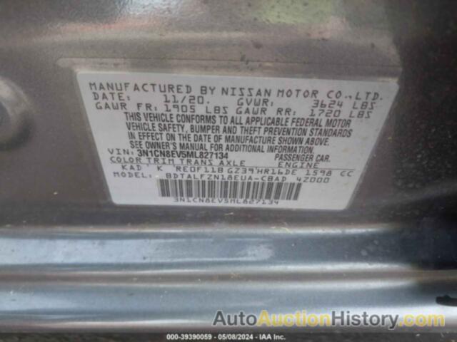 NISSAN VERSA SV XTRONIC CVT, 3N1CN8EV5ML827134