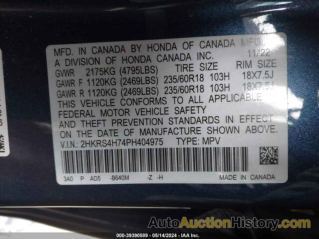 HONDA CR-V EX-L AWD, 2HKRS4H74PH404975