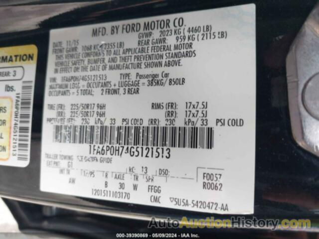 FORD FUSION SE, 1FA6P0H74G5121513