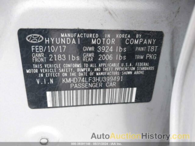 HYUNDAI ELANTRA SE, KMHD74LF3HU399491