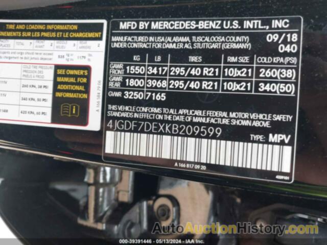MERCEDES-BENZ GLS 550 550 4MATIC, 4JGDF7DEXKB209599
