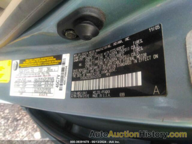 TOYOTA SIENNA XLE, 5TDZA22C26S425250