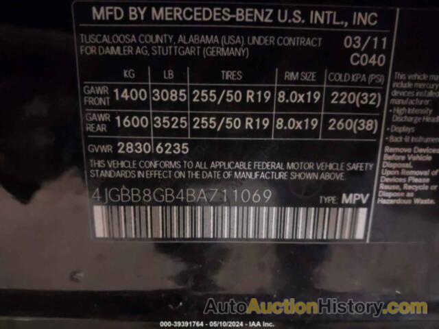 MERCEDES-BENZ ML 350 4MATIC, 4JGBB8GB4BA711069