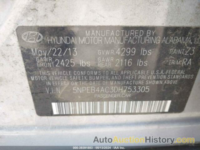 HYUNDAI SONATA GLS, 5NPEB4AC3DH753305