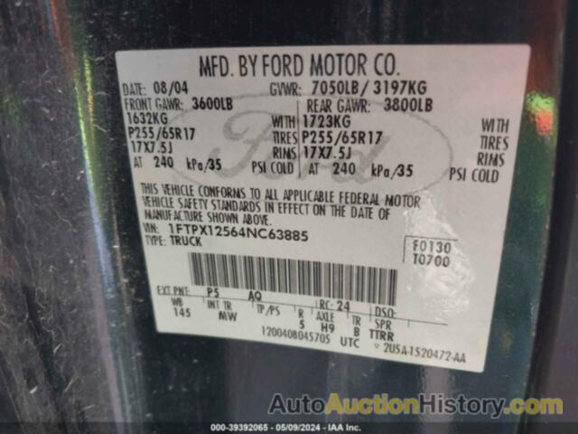 FORD F-150 LARIAT/XL/XLT, 1FTPX12564NC63885