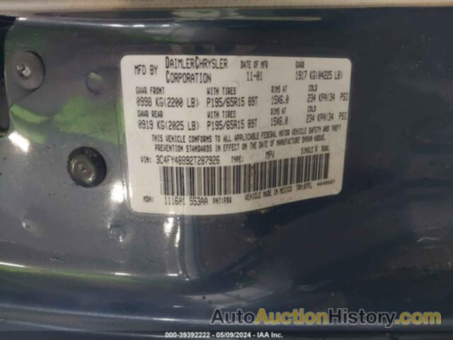 CHRYSLER PT CRUISER, 3C4FY48B92T287926