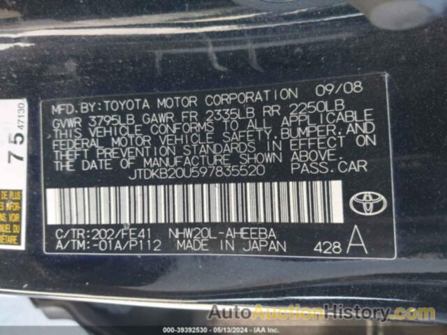 TOYOTA PRIUS, JTDKB20U597835520