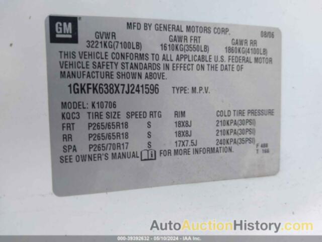 GMC YUKON DENALI, 1GKFK638X7J241596