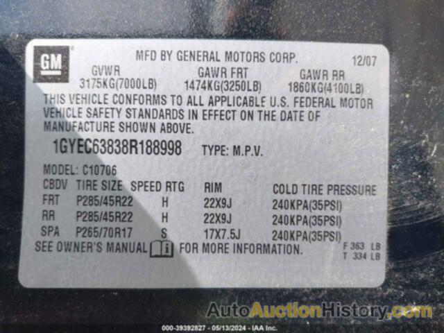 CADILLAC ESCALADE STANDARD, 1GYEC63838R188998