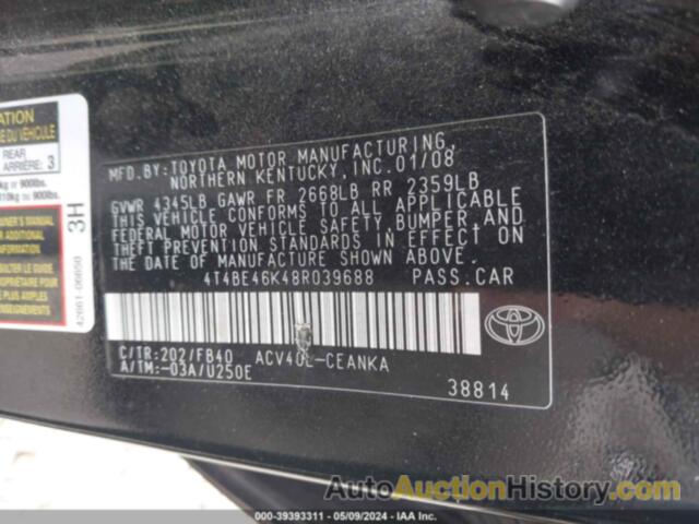 TOYOTA CAMRY, 4T4BE46K48R039688