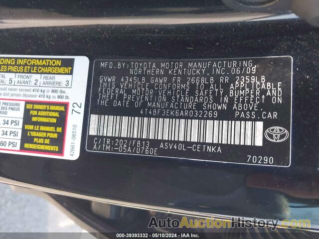 TOYOTA CAMRY LE/SE/XLE, 4T4BF3EK6AR032269