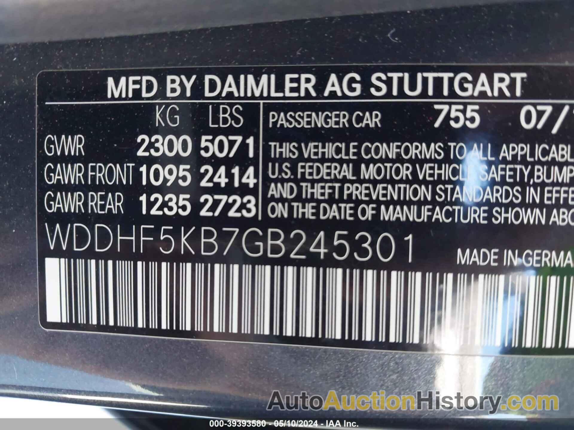 MERCEDES-BENZ E 350, WDDHF5KB7GB245301