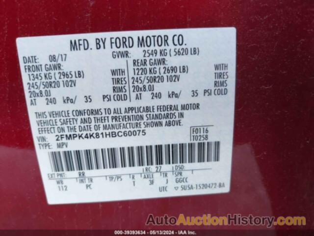 FORD EDGE TITANIUM, 2FMPK4K81HBC60075