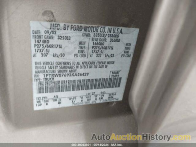 FORD F-150 LARIAT/XLT, 1FTRW07693KA56429