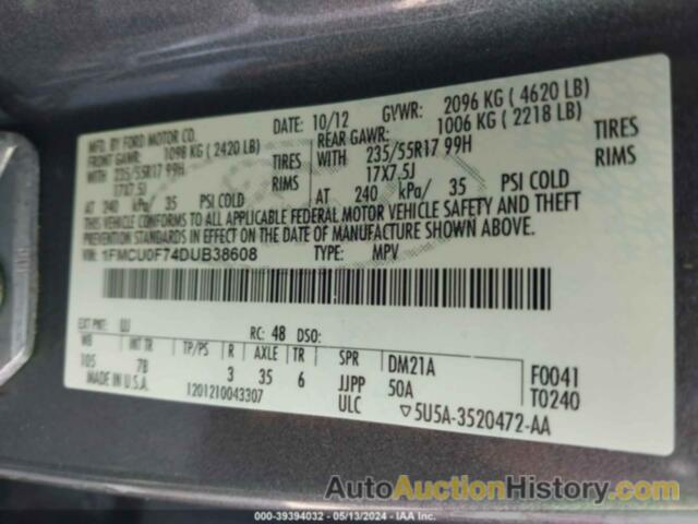 FORD ESCAPE S, 1FMCU0F74DUB38608