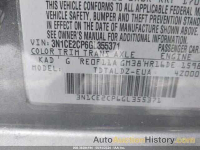 NISSAN VERSA NOTE S (SR)/S PLUS/SL/SR/SV, 3N1CE2CP6GL355371