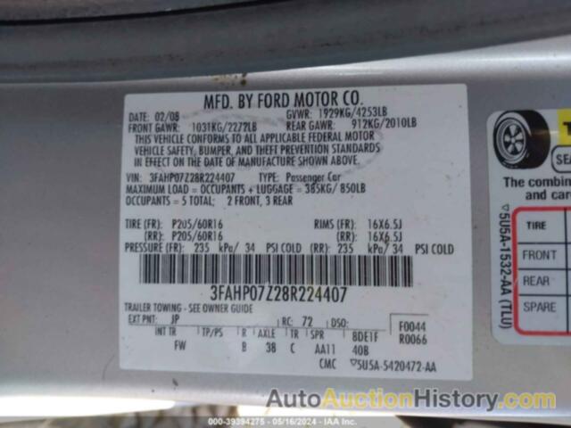 FORD FUSION SE, 3FAHP07Z28R224407