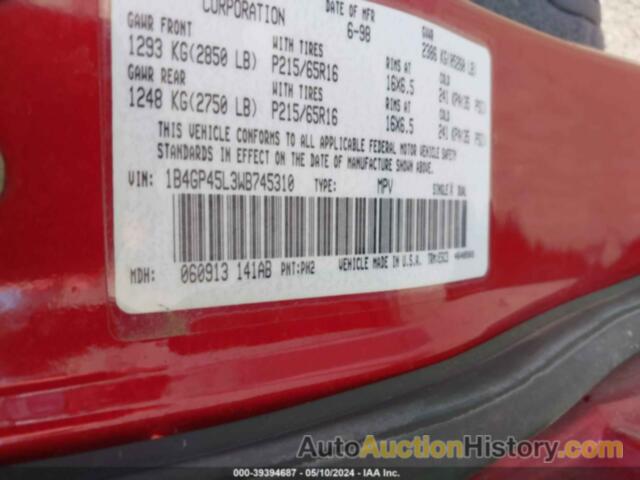 DODGE CARAVAN SE/SPORT, 1B4GP45L3WB745310