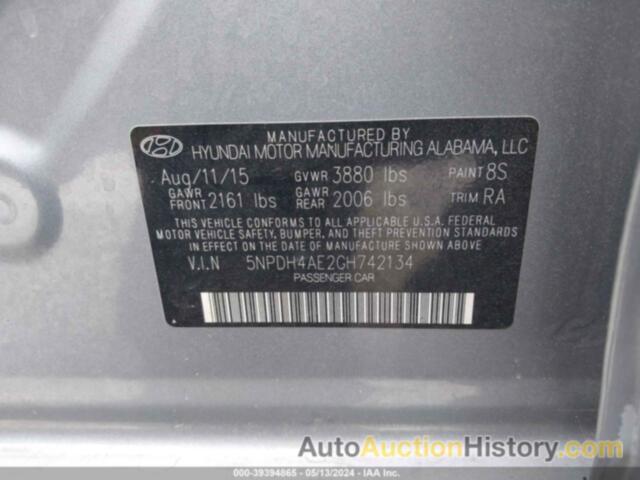 HYUNDAI ELANTRA SE/SPORT/LIMITED, 5NPDH4AE2GH742134